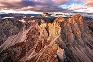 Furchetta Prints: Scenic sunrise over the majestic rock pinnacles of Furchetta and Sass Rigais mountains
