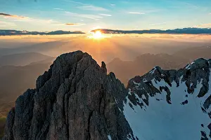 Trentino Prints: Scenic sunset over Catinaccio Rosengarten snowy mountain peaks