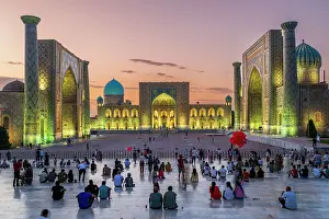 Pattern Prints: Scenic sunset view over Registan, Samarkand, Uzbekistan