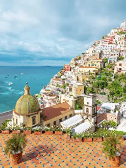 Sorrento Prints: Scenic view of Church of Santa Maria Assunta Positano, Amalfi Coast, Campania, Italy