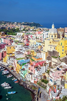 Tyrrhenian Prints: Scenic view of the colorful fishing village of Corricella, Procida, Campania, Italy