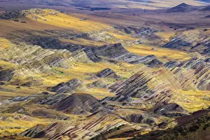 Eurasian Prints: Scenic view of colorful landscape seen from David Gareja Monastery complex
