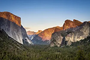 Non Urban Scene Prints: Scenic view of forest in valley amidst rocky mountains at Tunnel View