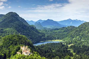 Scenic view over Hohenschwangau castle, Schwangau, Bavaria, Germany