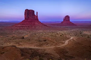 Scenic view of The Mitten buttes at sunset, Monument Valley, Arizona, USA
