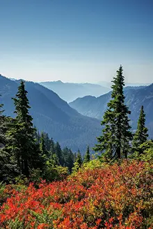 Washington State Prints: Scenic view of the mountaineous valley and beautiful autumn foliage from Artist Point in North Cascades National Park