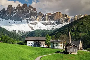 Odle Prints: Scenic view of St. Magdalena-Santa Maddalena mountain village with Odle (Geislergruppe) mountain group behind