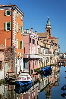 Multicolored Prints: Scenic view over Vena Canal and multicolored houses, Chioggia, Veneto, Italy