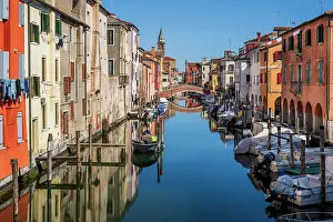 Multicolored Prints: Scenic view over Vena Canal and multicolored houses, Chioggia, Veneto, Italy