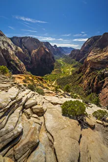 Scenic view of Zion canyon taken from Angels Landing, Zion National Park, Utah, USA
