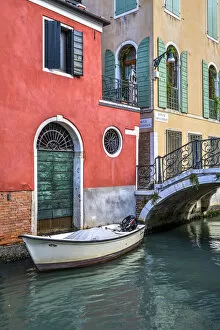 Scenic water canal with bridge, Venice, Veneto, Italy