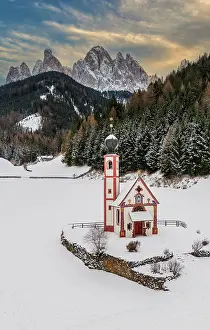 Alto Adige Prints: Scenic winter view of Church of St