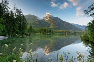 Images Dated 24th August 2023: Schartenwandkopf reflecting in Hintersee, Ramsau, Bavaria, Germany, Europe
