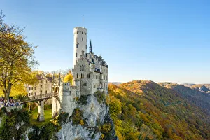 Schloss Lichtenstein castle in autumn, Reutlingen, Baden-Worttemberg, Germany