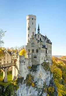 Schloss Lichtenstein castle in autumn, Reutlingen, Baden-WAorttemberg, Germany
