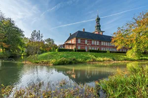 Schloss von Husum with reflection in pond, Husum, Nordfriesland, Schleswig-Holstein, Germany
