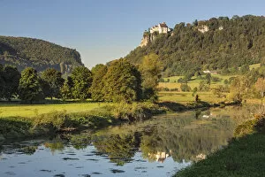 National Landmark Gallery: Schloss Werenwag Castle reflecting in Danube River, Hausen an der Donau, Swabian Jura