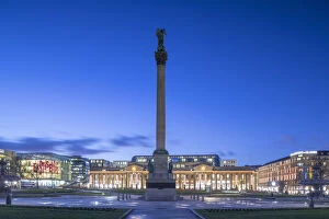 Images Dated 25th February 2019: Schlossplatz (Castle Square ) and Jubiliaumssaule monument at dusk, Stuttgart
