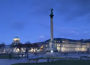 Schlossplatz (Castle Square ) and Neues Schloss (New Castle) at dusk, Stuttgart