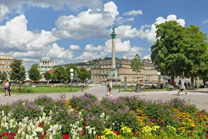 Images Dated 17th September 2021: Schlossplatz square and Neues Schloss Castle, Stuttgart, Baden-Wurttemberg, Germany