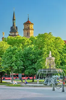 Fountains Prints: Schlossplatz Square with Stiftskirche Church and Altes Schloss Castle