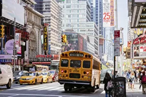 School bus, 42nd street, Midtown Manhattan, New York city, USA