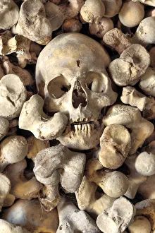 Images Dated 1st September 2011: Sculls and bones, ossuary of the church of Santa Maria de Wamba, Valladolid, Castile