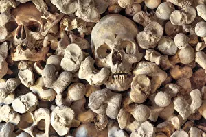Images Dated 1st September 2011: Sculls and bones, ossuary of the church of Santa Maria de Wamba, Valladolid, Castile