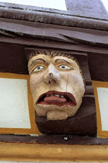 Images Dated 14th December 2010: Sculpture on facade of medieval house, Limburg an der Lahn, Hesse, Germany