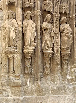 Portal Prints: Sculpture on facade of Santa Maria church, Requena, Valencian Community, Spain