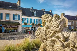 Village Square Prints: Sculpture in the village square of Argol, Finistere, Brittany, France