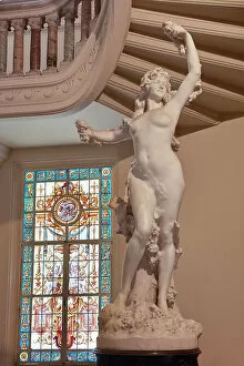 Images Dated 9th December 2022: A sculpture and vitreaux stained glass inside the Palacio Paz building, Retiro, Buenos Aires