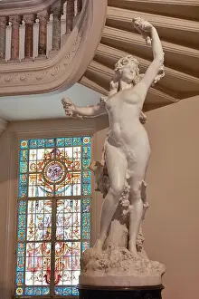 Beaux Arts Prints: A sculpture and vitreaux stained glass inside the Palacio Paz building