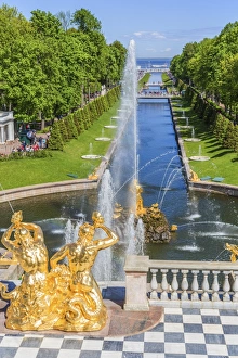 Peterhof Prints: Sculptures and fountains of Grand Cascade, Peterhof, Saint Petersburg, Russia