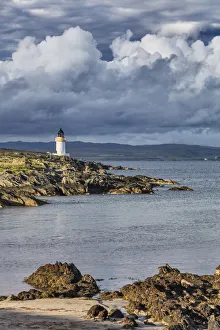Islay Prints: Sea coast with lighthouse, Port Charlotte, Islay, Inner Hebrides, Argyll, Scotland, UK