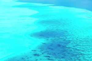 Society Islands Prints: Sea colour detail, Taha'a, Society Islands, French Polynesia