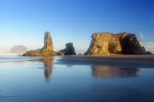 Sea Stacks Prints: Sea stack rocks on Bandon Beach at low tide at dawn, Bandon, Oregon, USA