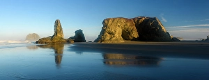 Sea Stacks Prints: Sea stack rocks on Bandon Beach at low tide at dawn, Bandon, Oregon, USA