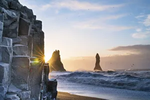Sea Stacks at Reynisfjara black sand beach, Vik, Iceland, Europe
