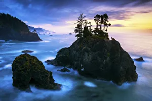 Sea Stacks at Sunset, near Natural Bridges Viewpoint, Samuel H