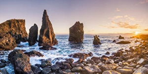 Sea stacks at sunset, Reykjanes peninsula, Iceland