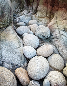 Porth Nanven Prints: Sea-worn boulders, Porth Nanven, Cot Valley, near St Just, Cornwall, England