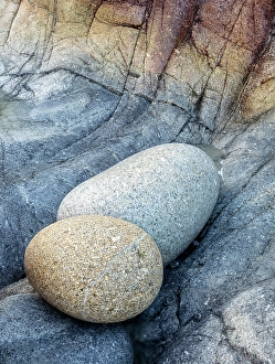 Porth Nanven Prints: Sea-worn boulders, Porth Nanven, Cot Valley, near St Just, Cornwall, England