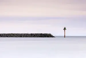 Seabirds Prints: Seabirds resting on stone breakwater, near Rif, Snaefellsnes Peninsula, Iceland
