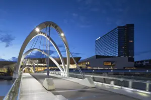 Victoria Prints: Seafarers Bridge, Convention Centre and Hilton Hotel at dawn, Melbourne, Victoria