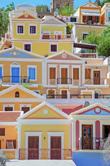 Aegean Prints: Seafront traditional houses, Gialos, Symi Island, Dodecanese Islands, Greece