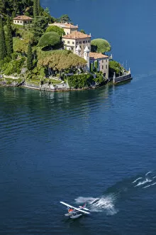 Images Dated 6th October 2021: A seaplane in front of Villa del Balbianello. Como Lake. Italy