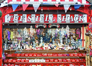 Shop Prints: The seashells on sale in Scarborough harbour, North Yorkshire, England