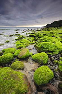 Seaside with lava rocks at Praia Formosa. Santa Maria, Azores islands, Portugal