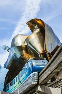 Seattle Center Monorail and Museum of Pop Art designed by architect Frank Gehry, Seattle